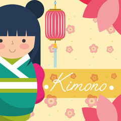 kokeshi japanese national doll in a green kimono