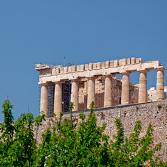 Fototapeta premium Athens, Parthenon ancient Greek temple, view from the street under the hill