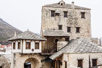 Fototapeta na wymiar Mostar traditional house in old town, Bosnia and Herzegovina