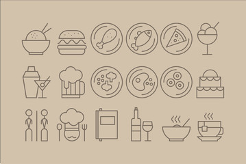Restaurant outline vector icons big set, kitchen and cooking vector illustration