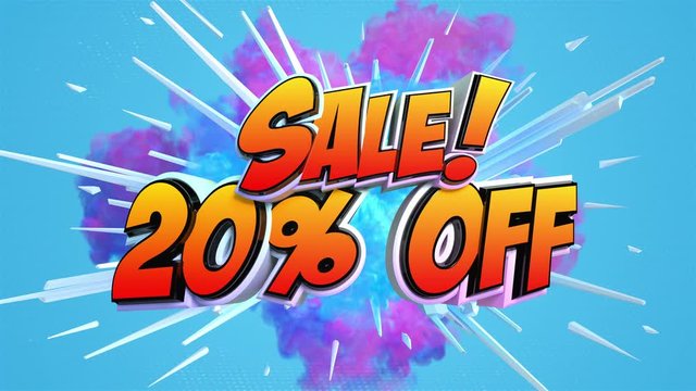 Comic explosion style animation of Sale text