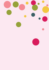 Colorful polka dots on pink background