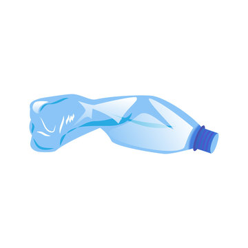 Blue crumpled plastic bottle isolated on white