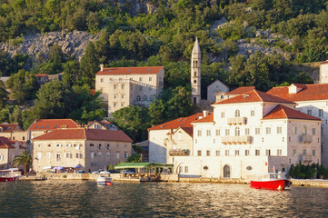 Fototapeta na wymiar View of ancient town of Perast from the sea on sunny summer day. Montenegro, Adriatic Sea, Bay of Kotor