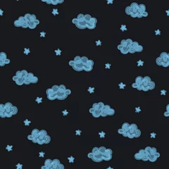 Foto op Canvas Hand drawn seamless childish pattern with blue clouds. © Afanasia