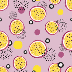 Seamless abstract pattern with passion fruit slices.