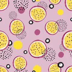 Vlies Fototapete Aquarellfrüchte Nahtloses abstraktes Muster mit Passionsfruchtscheiben.