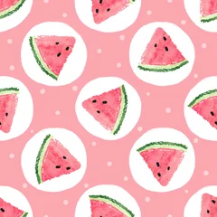 Foto op Plexiglas Watermeloen Naadloos watermeloenpatroon. Vector gestippelde achtergrond.