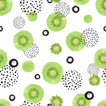 Seamless abstract pattern with kiwi fruit slices.