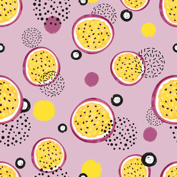 Seamless Abstract Pattern With Passion Fruit Slices.