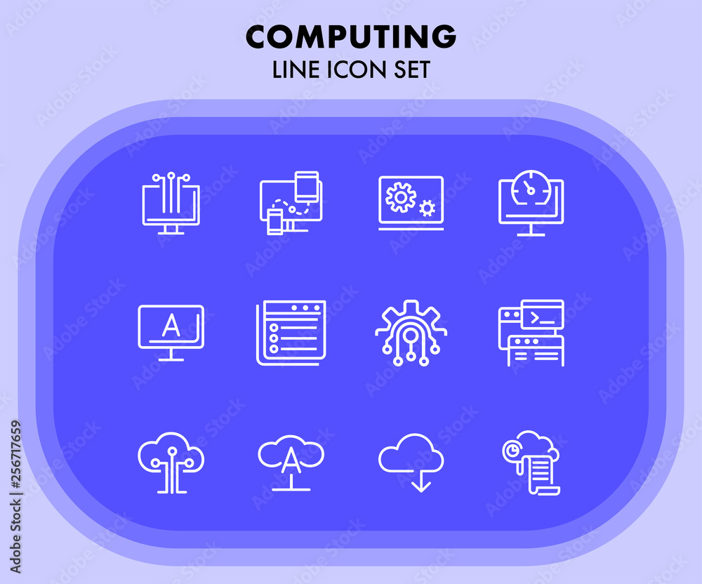Poster computing line icon set
