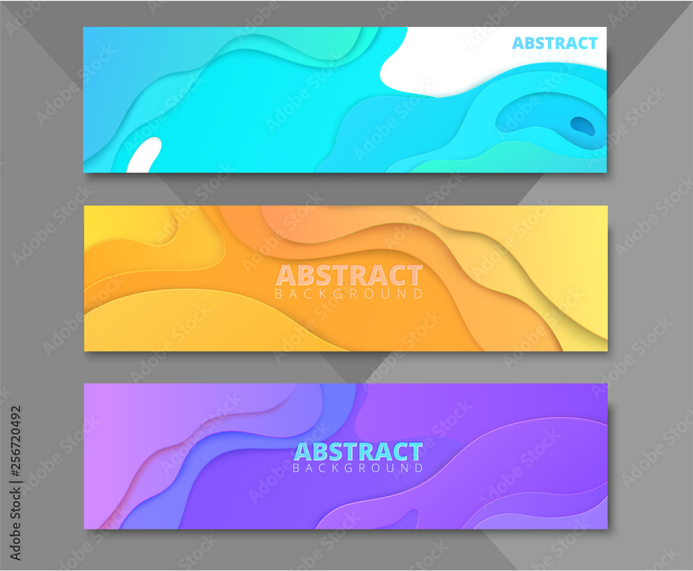 Wall mural set of abstract colorful banners with geometric pattern.