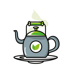 teapot with tea herb isolated icon