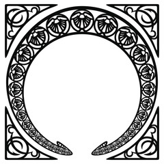 Vector circular ornament in modern style. Black drawing on white background.