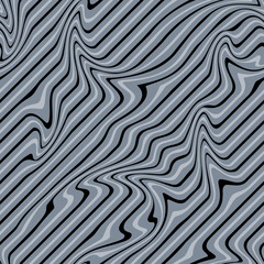 Curve Random Chaotic Lines Abstract Geometric Pattern Texture, Modern, Contemporary Art Illustration with Black Gray Striped Lines. Optical illusion and Curved lines. Op art.