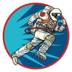 astronaut runs forward round logo symbol icon © studiostoks
