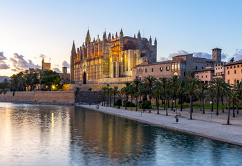 Cathedral of Santa Maria of Palma (La Seu) at sunset, Palma de Mallorca, Spain © Mistervlad