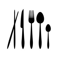 Silhouette Vector Spoon, Fork, Knife, and Chopsticks Cutlery on the Restaurant