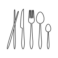 Silhouette Vector Spoon, Fork, Knife, and Chopsticks Cutlery on the Restaurant Sign