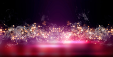 Dark background with multicolored bokeh, gradient and abstract bokeh light. Magic twinkling sparkles.