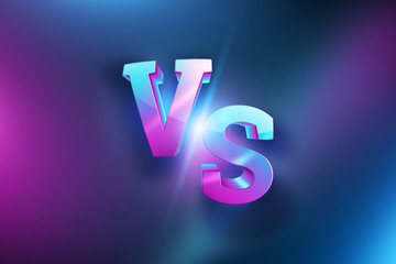 Creative background, Blue neon versus logo, letters for sports and wrestling. game concept, competition, competition, wrestling, sport. 3D rendering, 3D illustration.