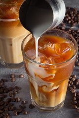 Milk and iced coffee in action.