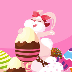 happy easter eggs painted with rabbit