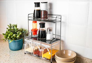 Oil salt sauce vinegar shelf