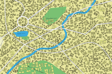 Paper map close up with blue river