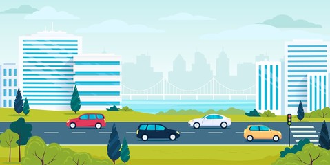 City transport highway cars and cityscape illustration © HilaryDesign