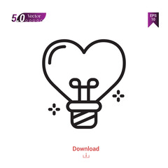 light-bulb valentine icons vector for valentine's day isolated on white background. Line pictogram. Graphic design, mobile application, logo, user interface. Editable stroke. EPS10 format vector