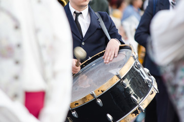 Musician playing the drum in the Festival of the fallas of Valencia