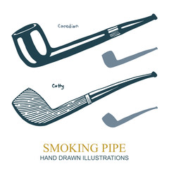 Smoking pipe. Tobacco pipe hand drawing vintage style illustrations. Part of set.