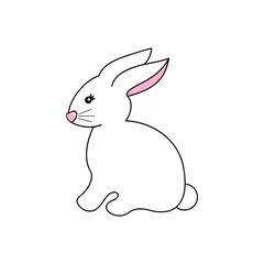 Cute easter bunny vector illustration, hand drawn white sitting rabbit. Isolated.