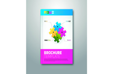 Brochure Puzzle Layout with Geometric Design Element Magazine or Brochure Layout   Book Cover Layout   Business Brochure Layout