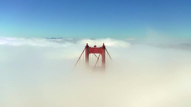 SF Golden Gate Bridge Covered in Thick Fog