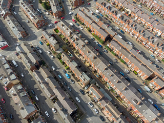 Aerial photo os a typical housing estate in the UK, Taken in the British town of Leeds West...