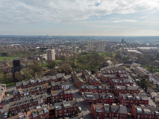 Aerial photo os a typical housing estate in the UK, Taken in the British town of Leeds West Yorkshire