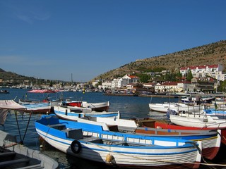 Fototapeta na wymiar Boats moored in the bay. Black Sea