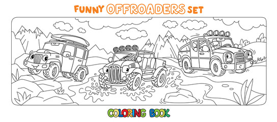 Funny buggy car or outroader coloring book set.