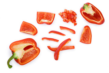 red sweet bell pepper isolated on white background. Top view. Flat lay
