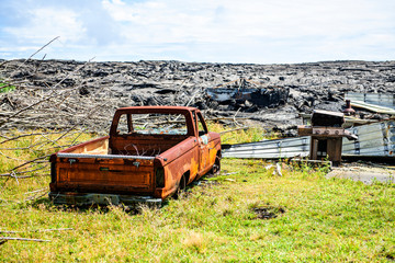 Lava flow in Hawaii, which has just destroy this house