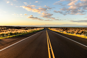 Fototapeta na wymiar The Road to sunset ocean Big island Hawaii