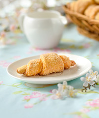 Homemade croissants cakes on a table