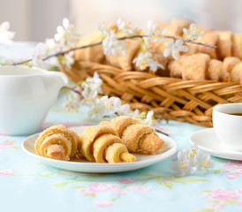 Homemade croissants cakes on a table