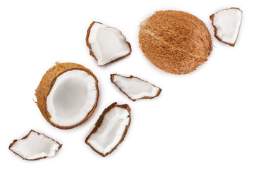 coconut isolated on white background with copy space for your text. Top view. Flat lay