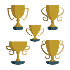Winner cup. Golden winner cup illustrations set. Trophy cup flat icons set.