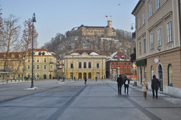 Fototapeta na wymiar Castle in Ljubljana in Winter, Slovenia