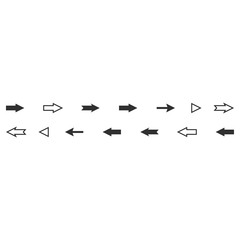 Black flat arrows set. Bold style. Vector illustration isolated on white background