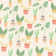 Indoor or house plants seamless vector pattern
